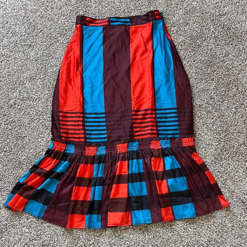 Anthropologie Eva Franco Flounced Midi Skirt plaid satin ruffle 8 NWT - Picture 2 of 7